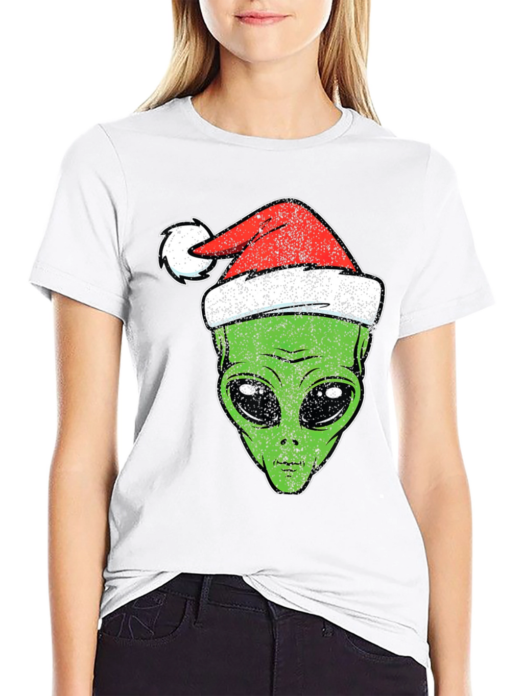 Alien Christmas Santa Hat Graphic Tee