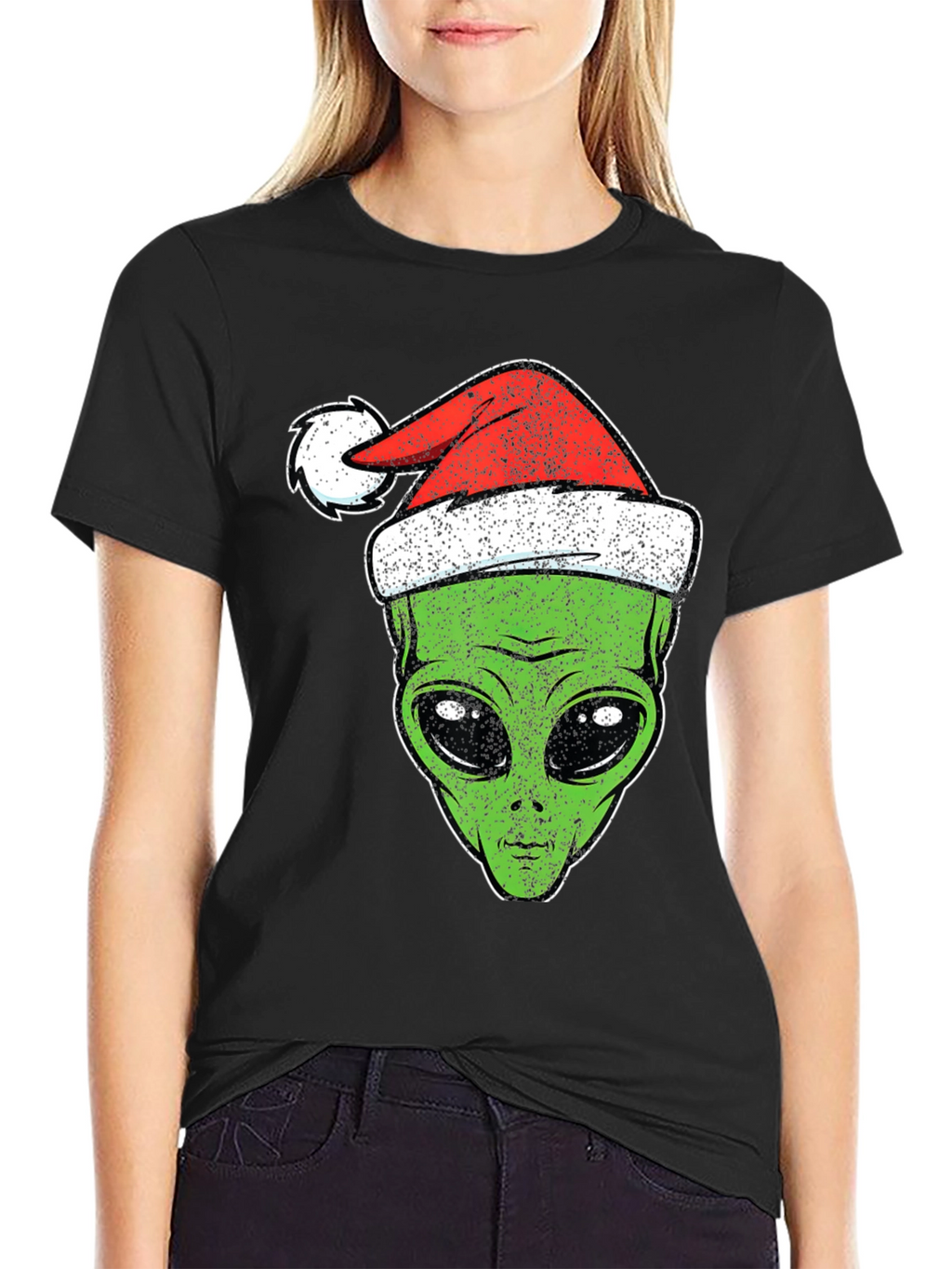 Alien Christmas Santa Hat Graphic Tee
