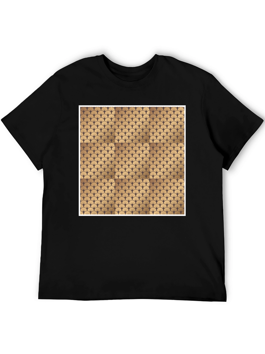 Stylish Black Tee with Geometric Fan Design