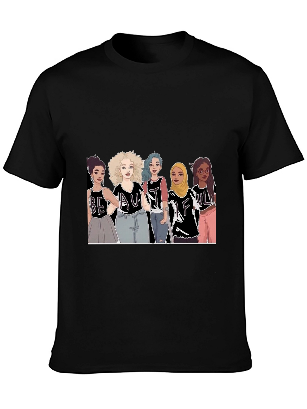 Beautiful Women Illustration Tee - Black Cotton Casual Shirt