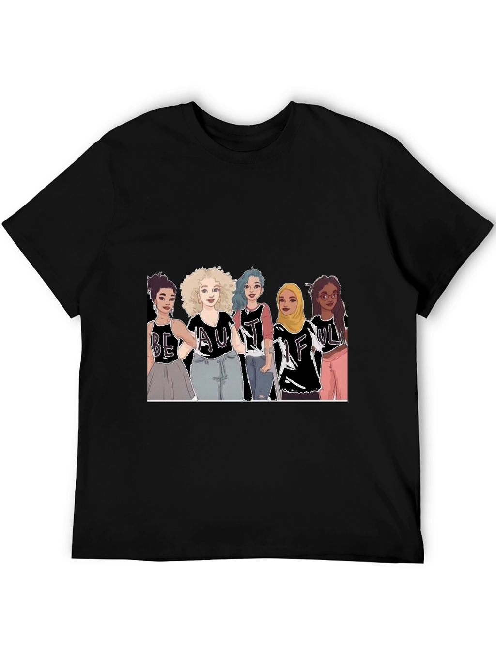 Beautiful Women Illustration Tee - Black Cotton Casual Shirt