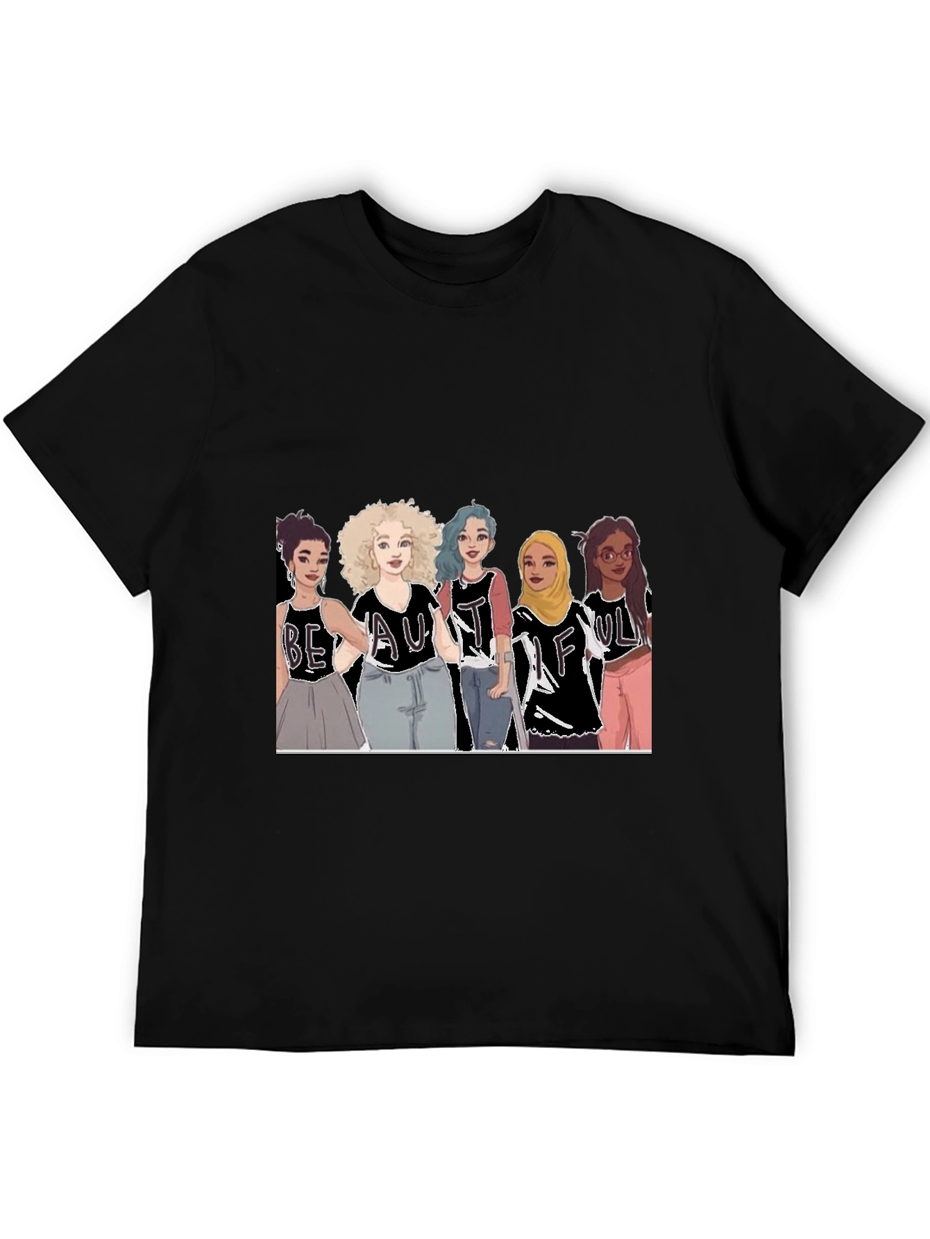 Beautiful Women Illustration Tee - Black Cotton Casual Shirt