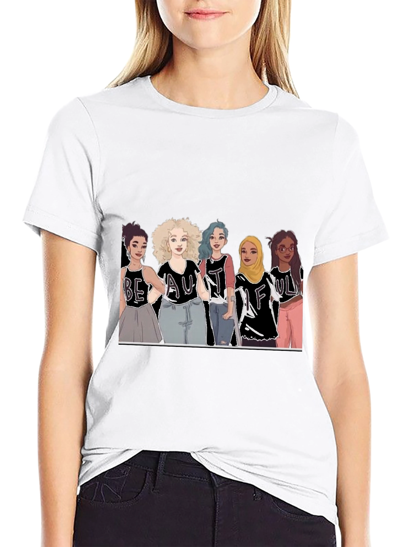 Beautiful Women Illustration Tee - Black Cotton Casual Shirt