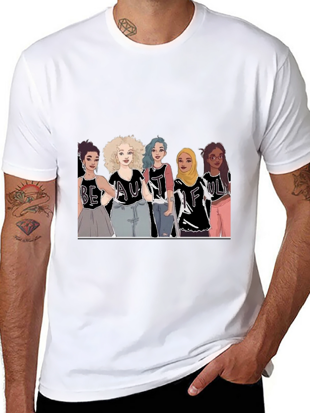 Beautiful Women Illustration Tee - Black Cotton Casual Shirt