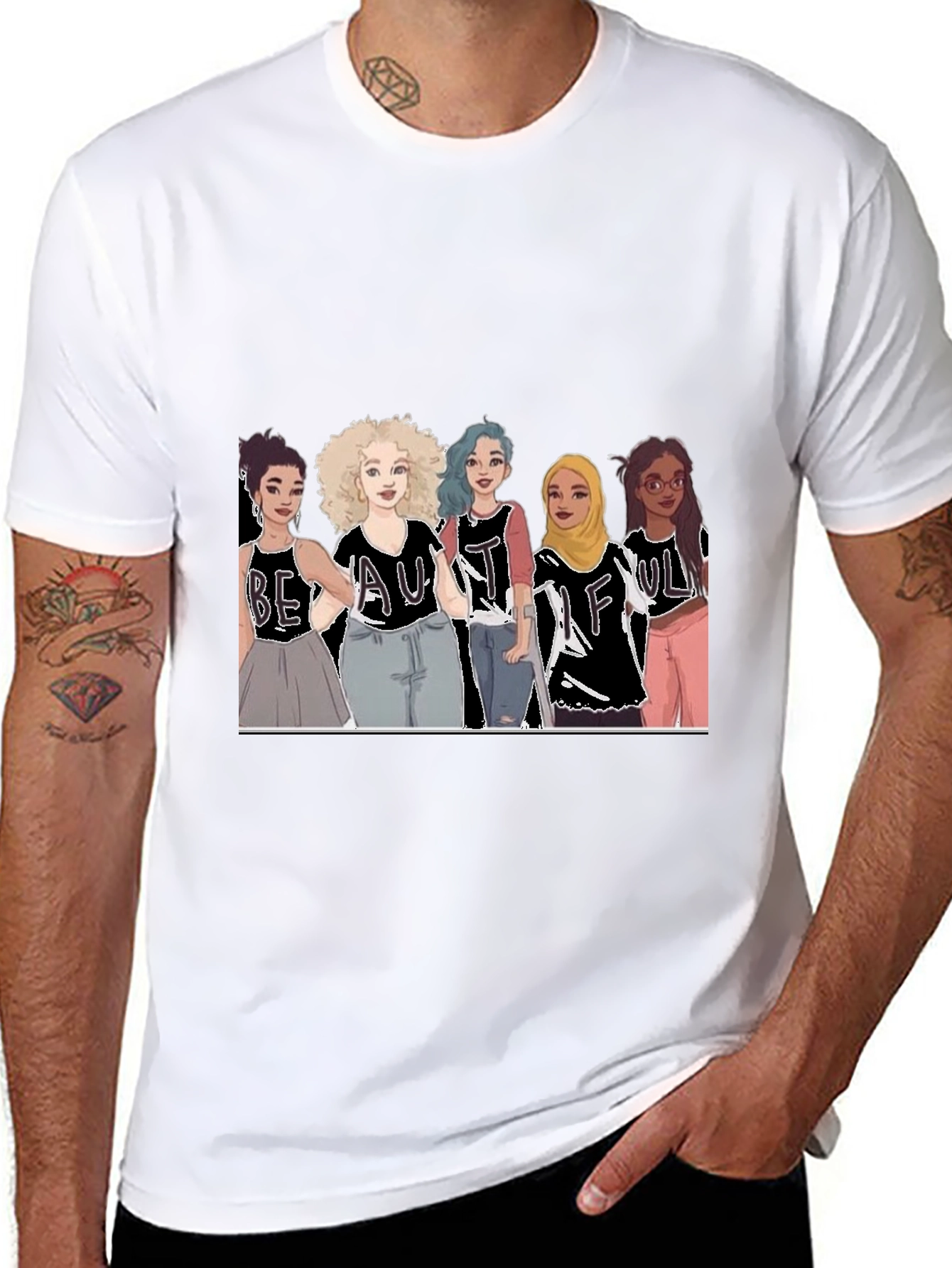Beautiful Women Illustration Tee - Black Cotton Casual Shirt
