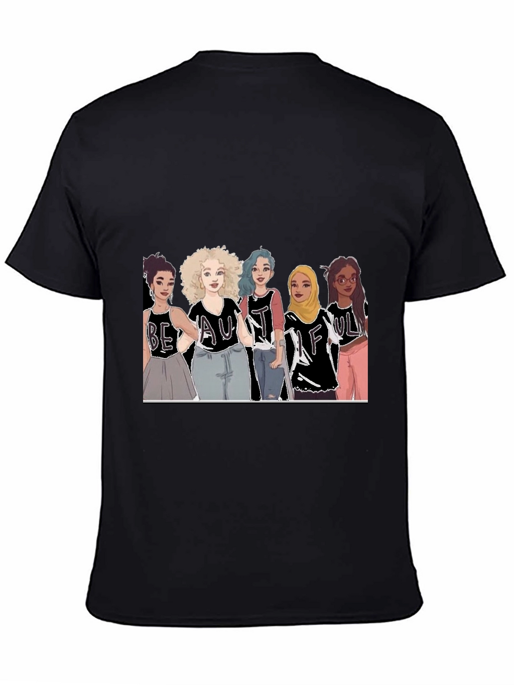 Beautiful Women Illustration Tee - Black Cotton Casual Shirt