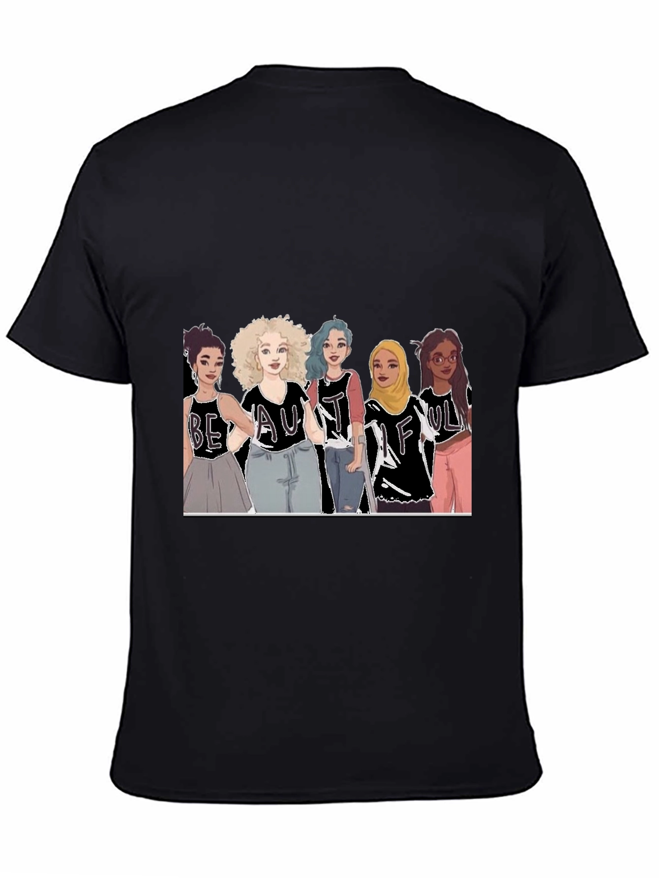 Beautiful Women Illustration Tee - Black Cotton Casual Shirt