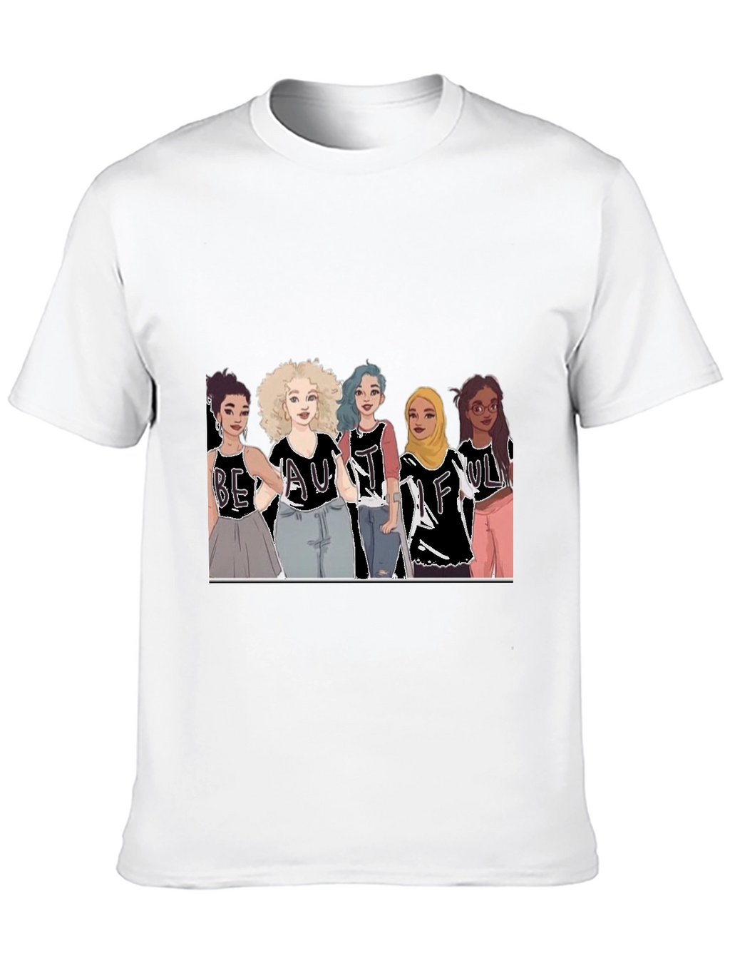 Beautiful Women Illustration Tee - Black Cotton Casual Shirt