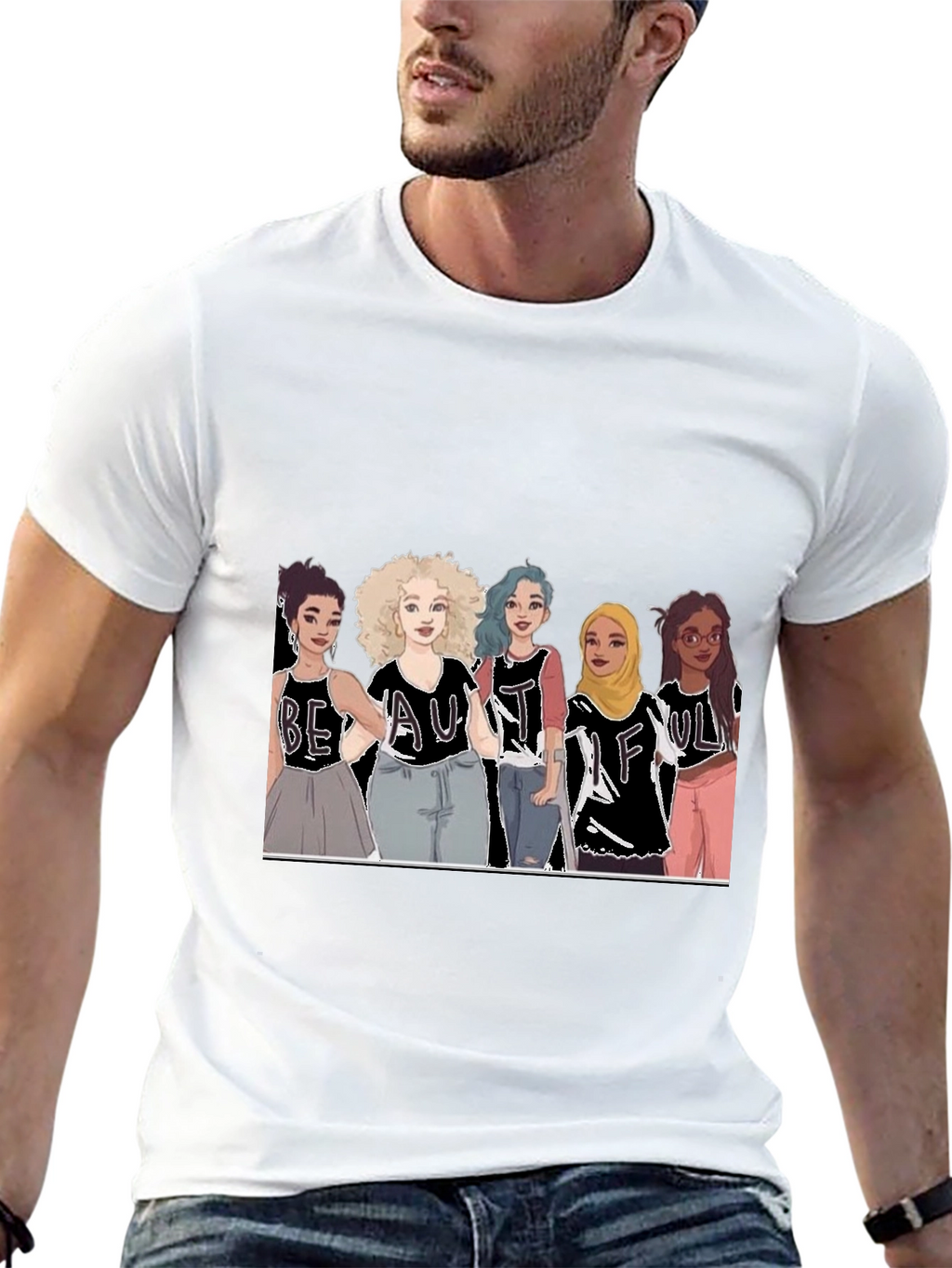 Beautiful Women Illustration Tee - Black Cotton Casual Shirt