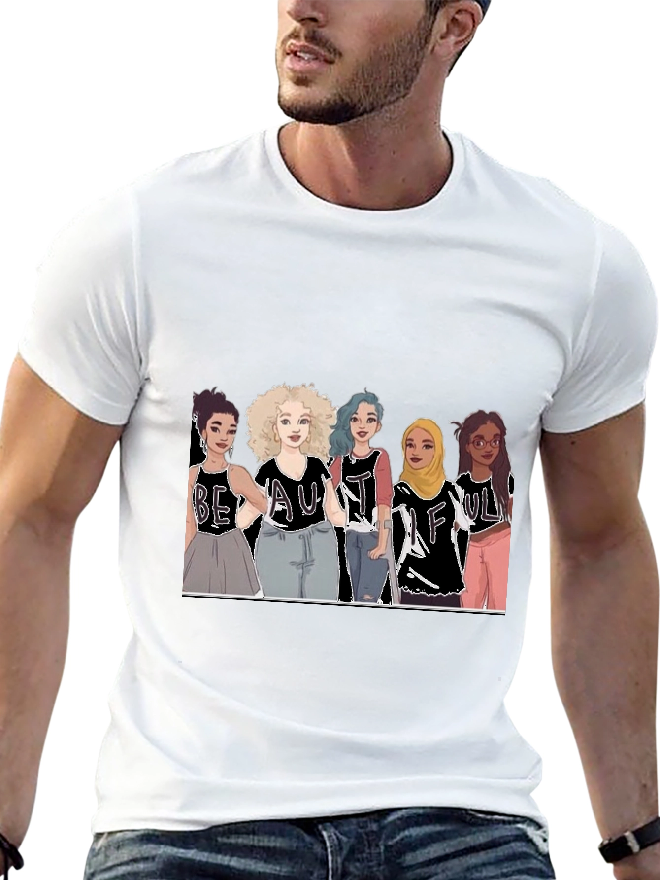 Beautiful Women Illustration Tee - Black Cotton Casual Shirt
