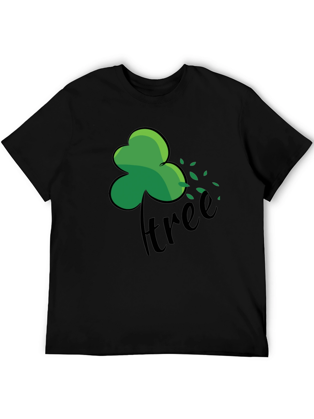 Green Shamrock Tree Graphic Black T-Shirt