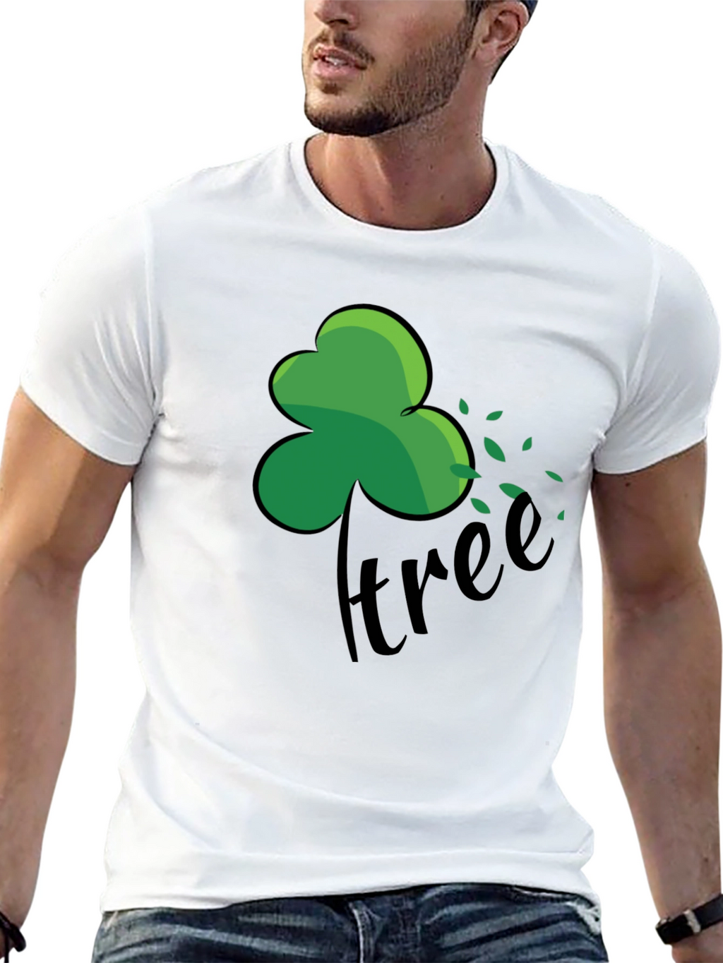 Green Shamrock Tree Graphic Black T-Shirt