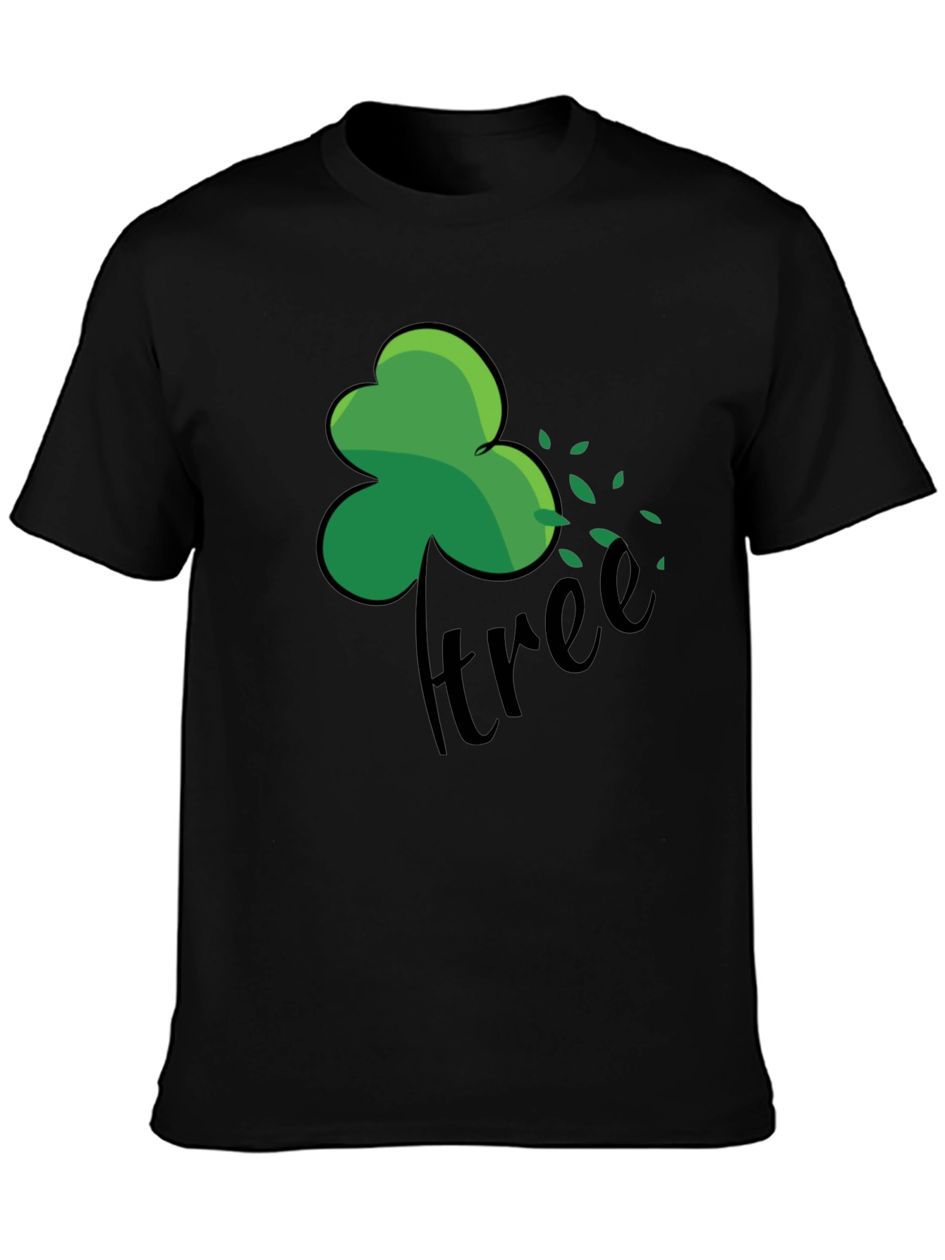 Green Shamrock Tree Graphic Black T-Shirt