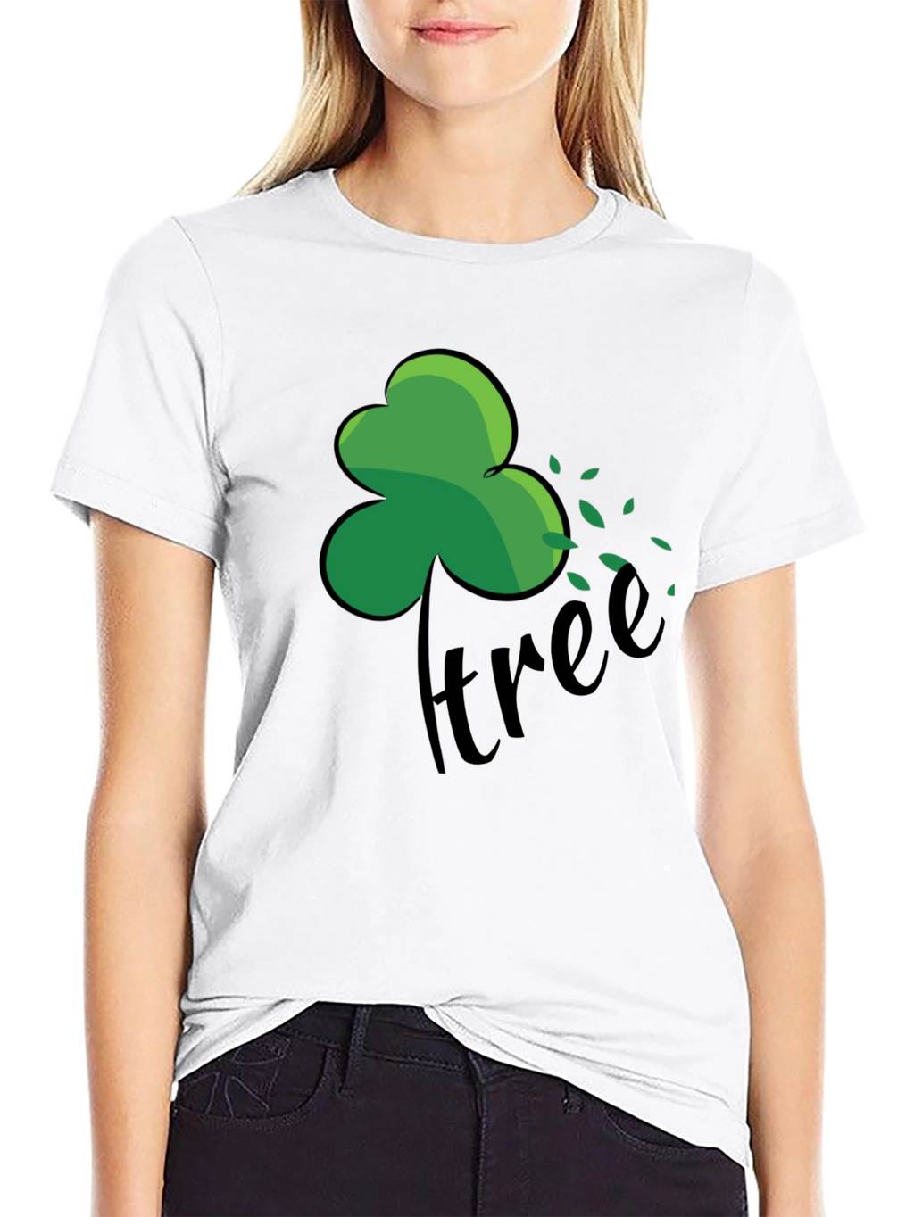 Green Shamrock Tree Graphic Black T-Shirt