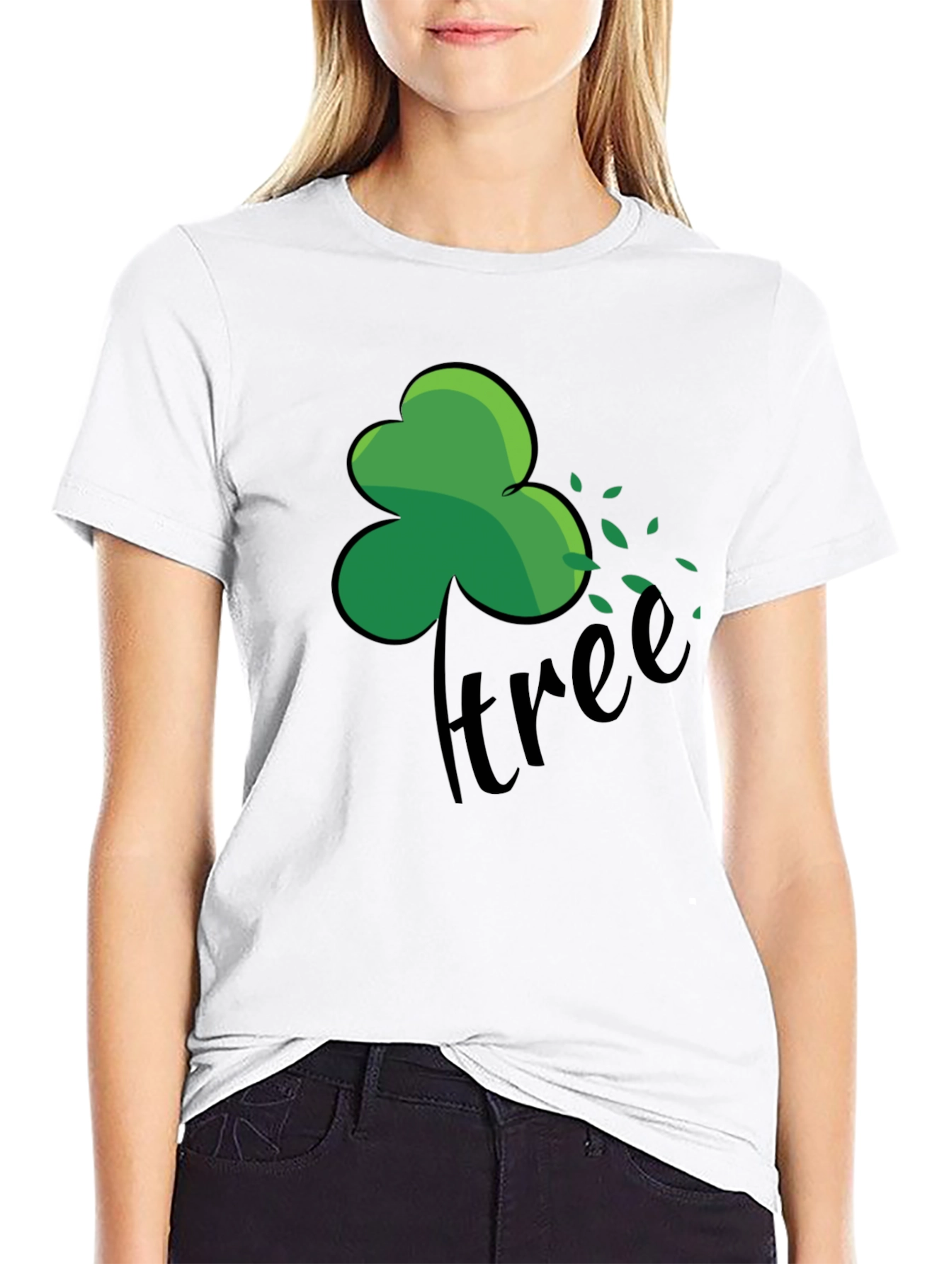 Green Shamrock Tree Graphic Black T-Shirt