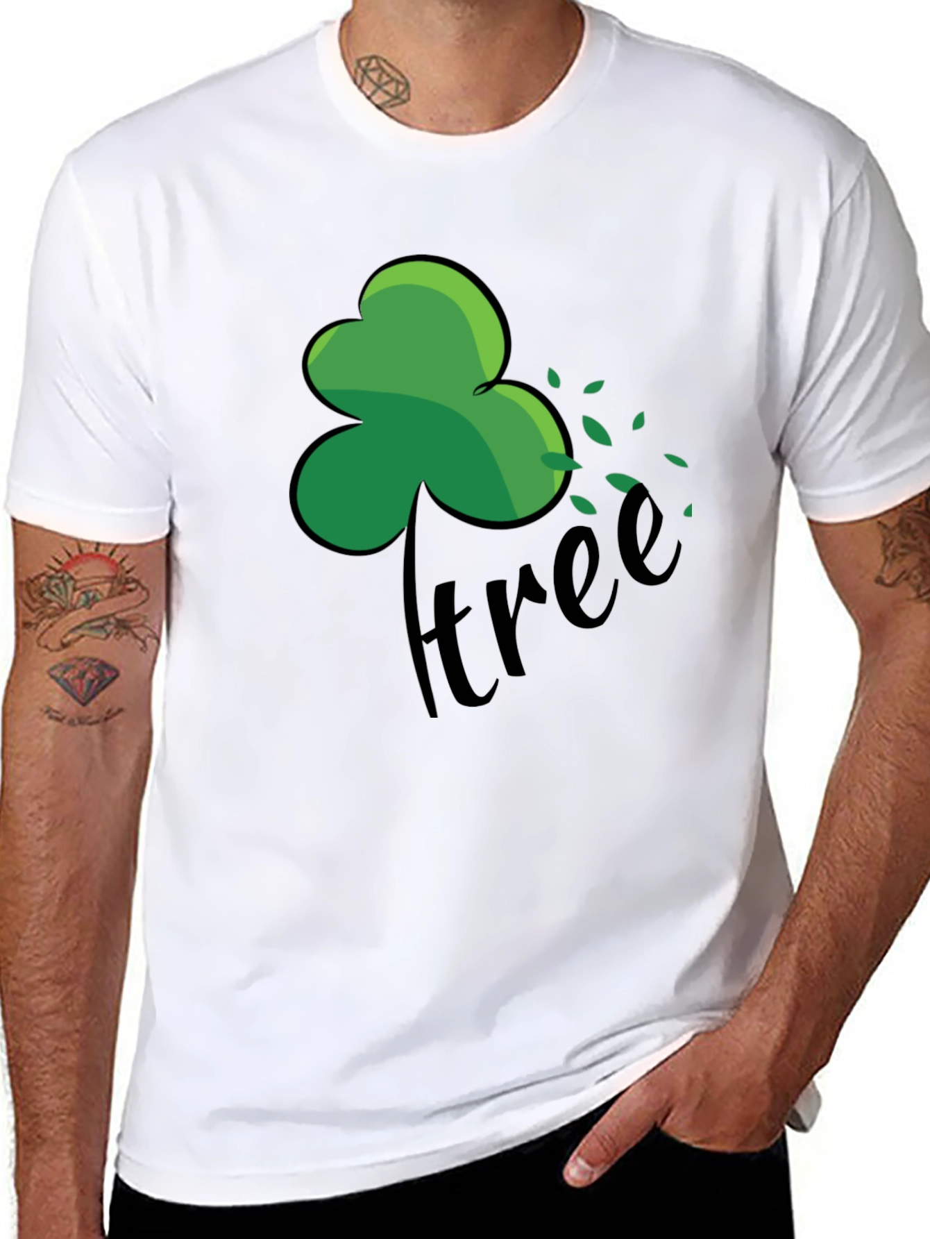 Green Shamrock Tree Graphic Black T-Shirt