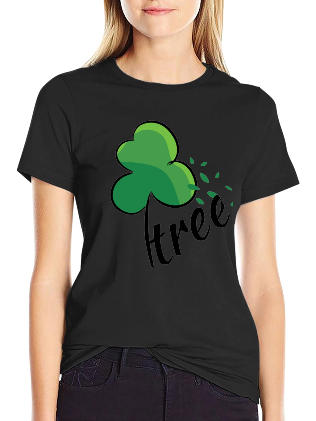 Green Shamrock Tree Graphic Black T-Shirt