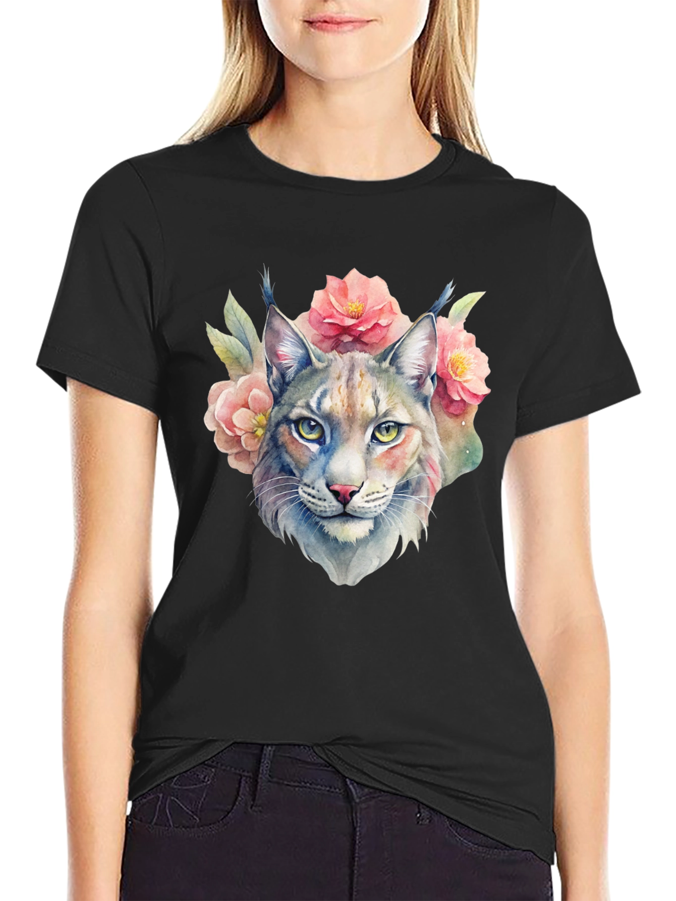 Lynx Floral T-Shirt - Watercolor Style