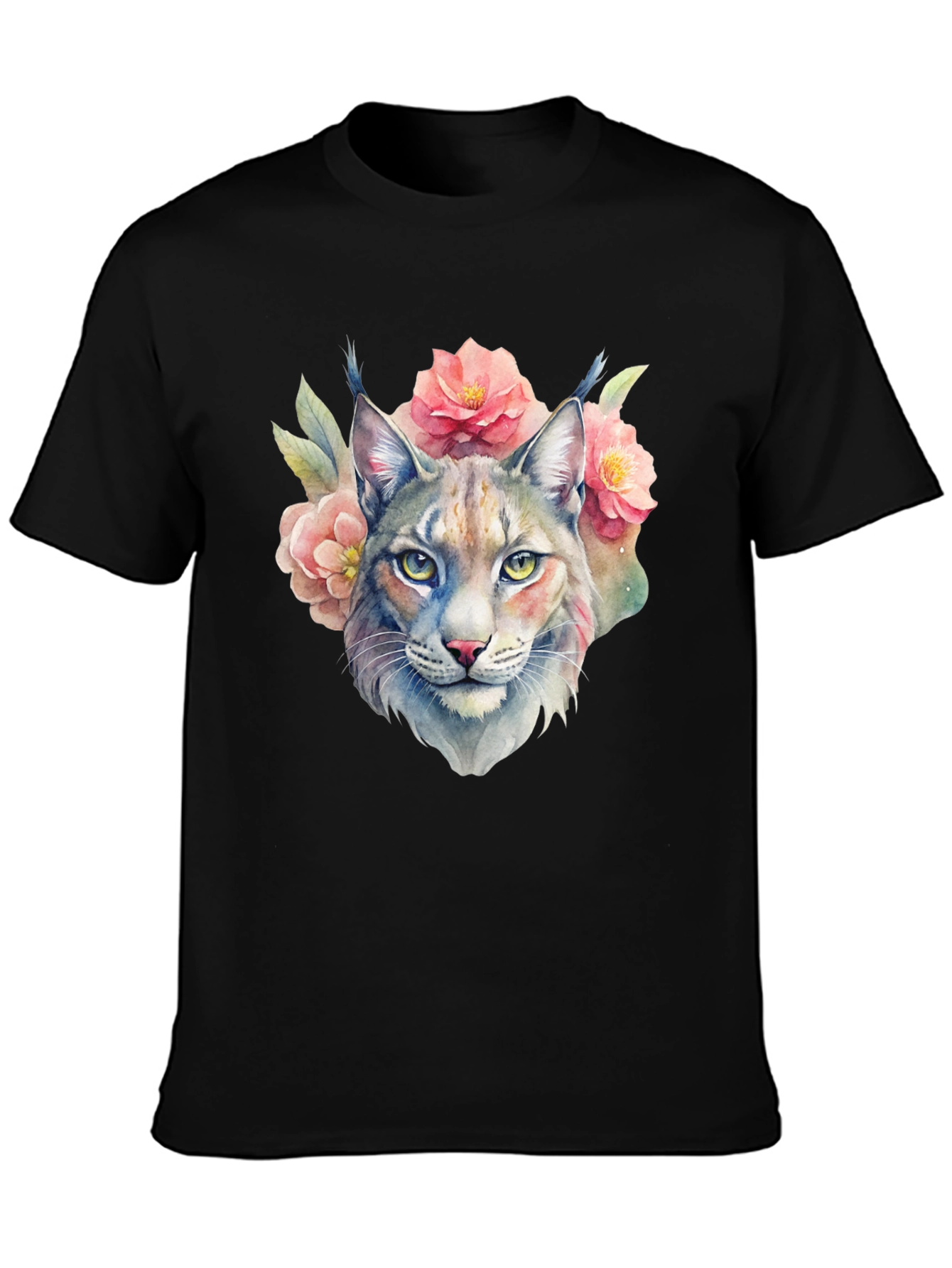 Lynx Floral T-Shirt - Watercolor Style