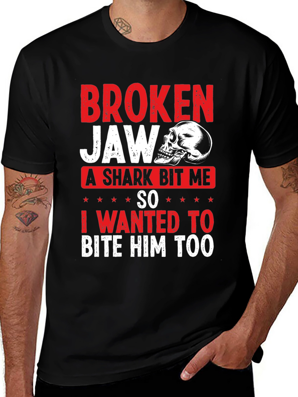 Broken Jaw Shark Bite Funny Graphic T-Shirt
