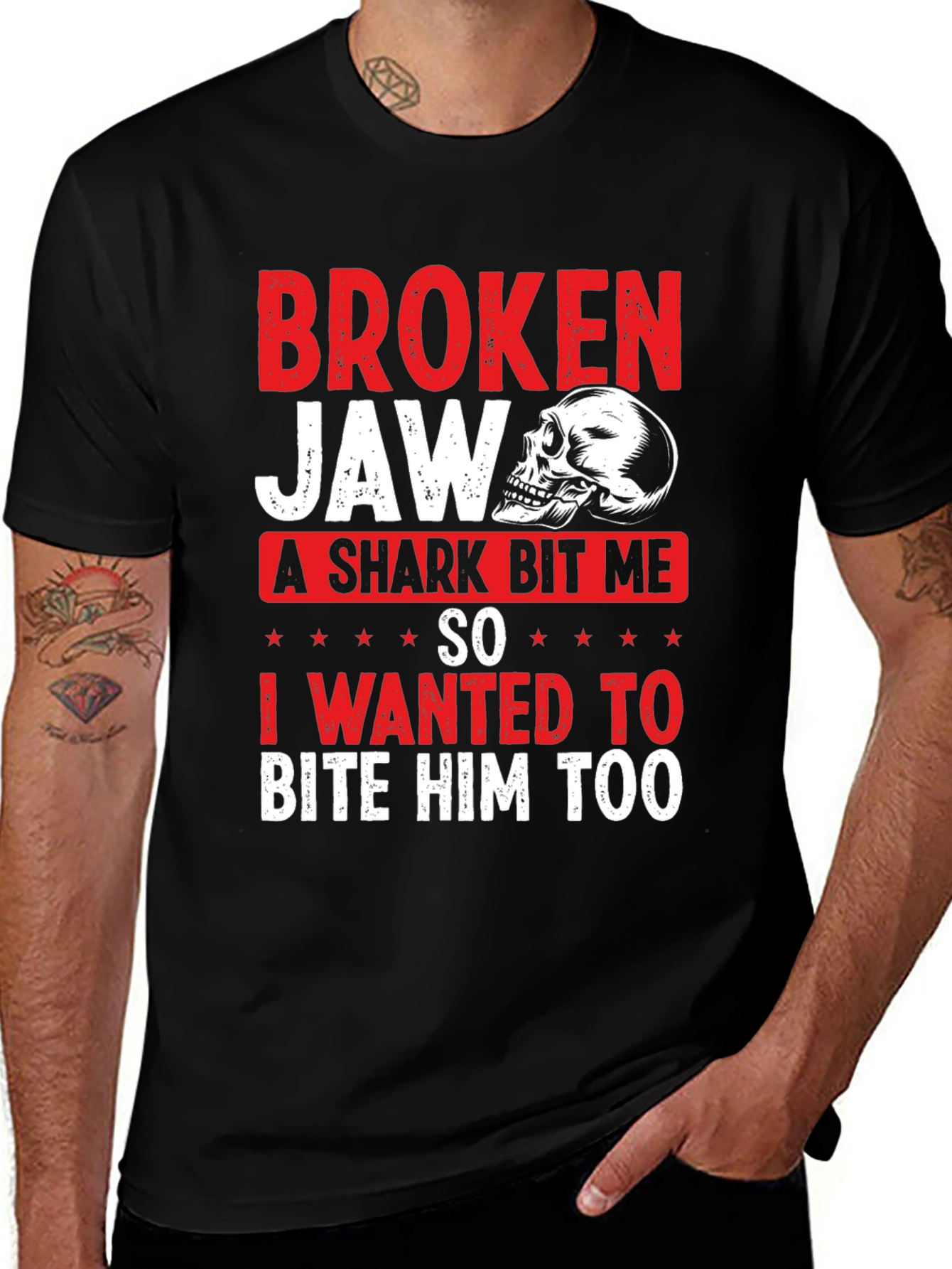 Broken Jaw Shark Bite Funny Graphic T-Shirt