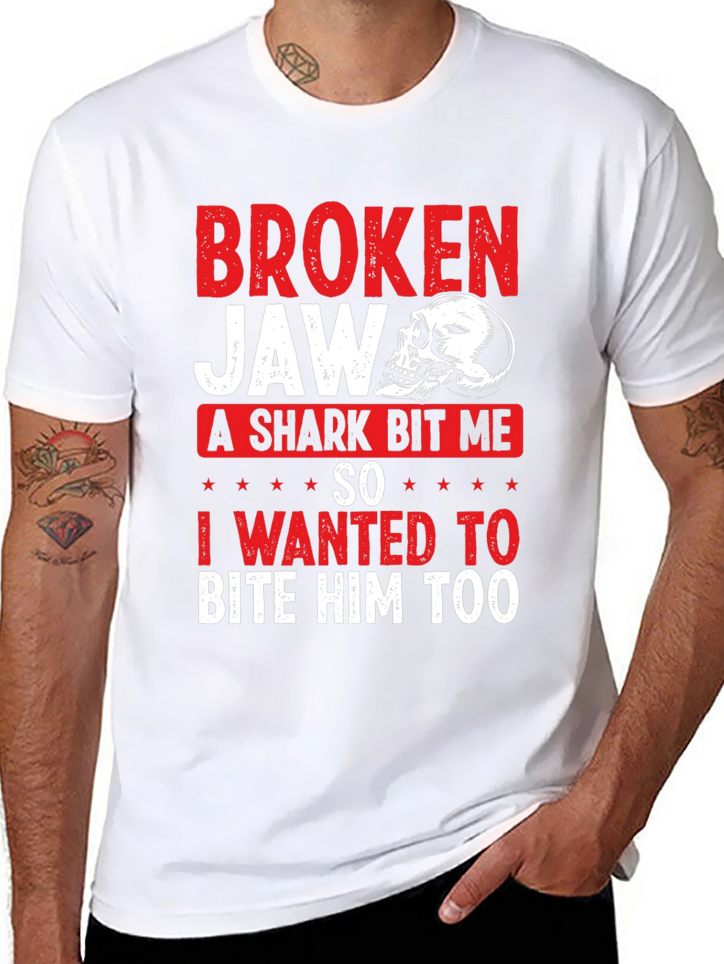 Broken Jaw Shark Bite Funny Graphic T-Shirt