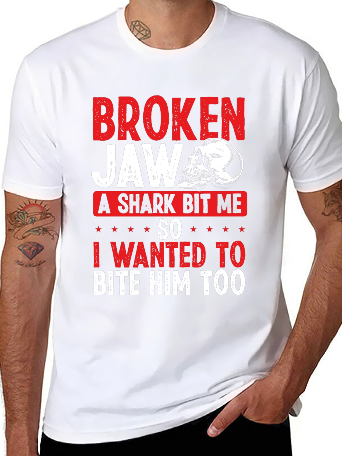 Broken Jaw Shark Bite Funny Graphic T-Shirt
