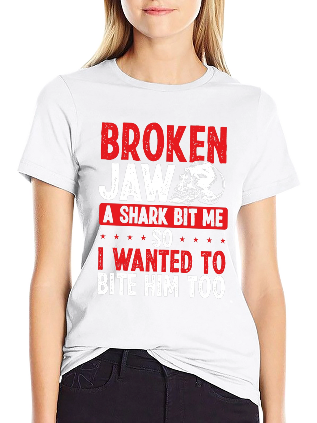 Broken Jaw Shark Bite Funny Graphic T-Shirt