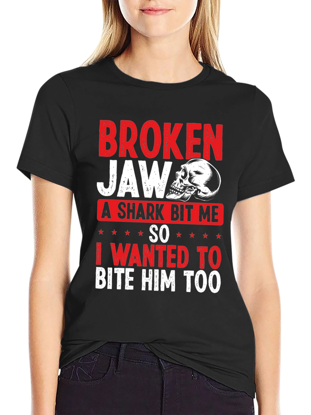 Broken Jaw Shark Bite Funny Graphic T-Shirt