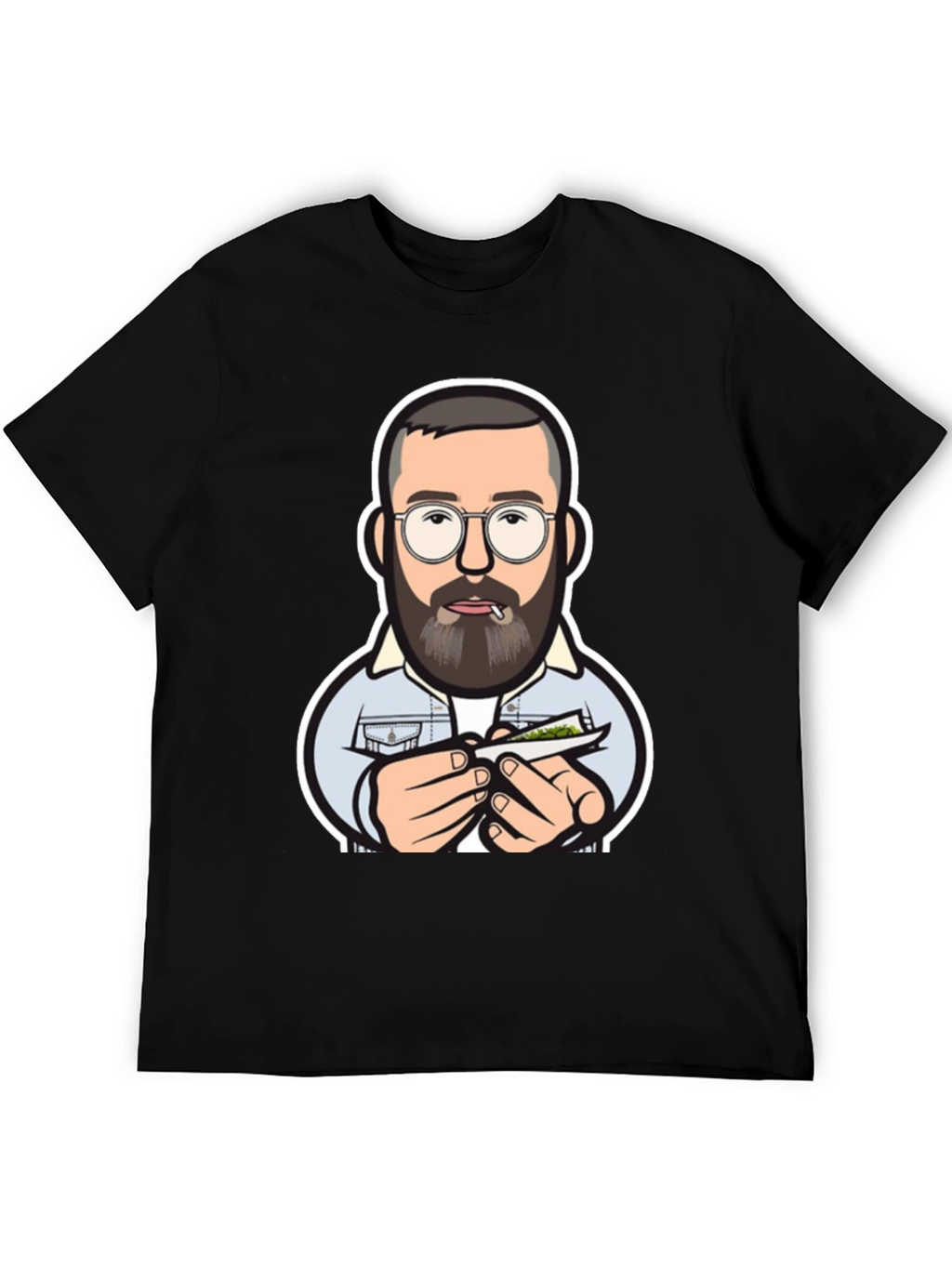 Cool Cartoon Man Rolling Joint Black T-Shirt