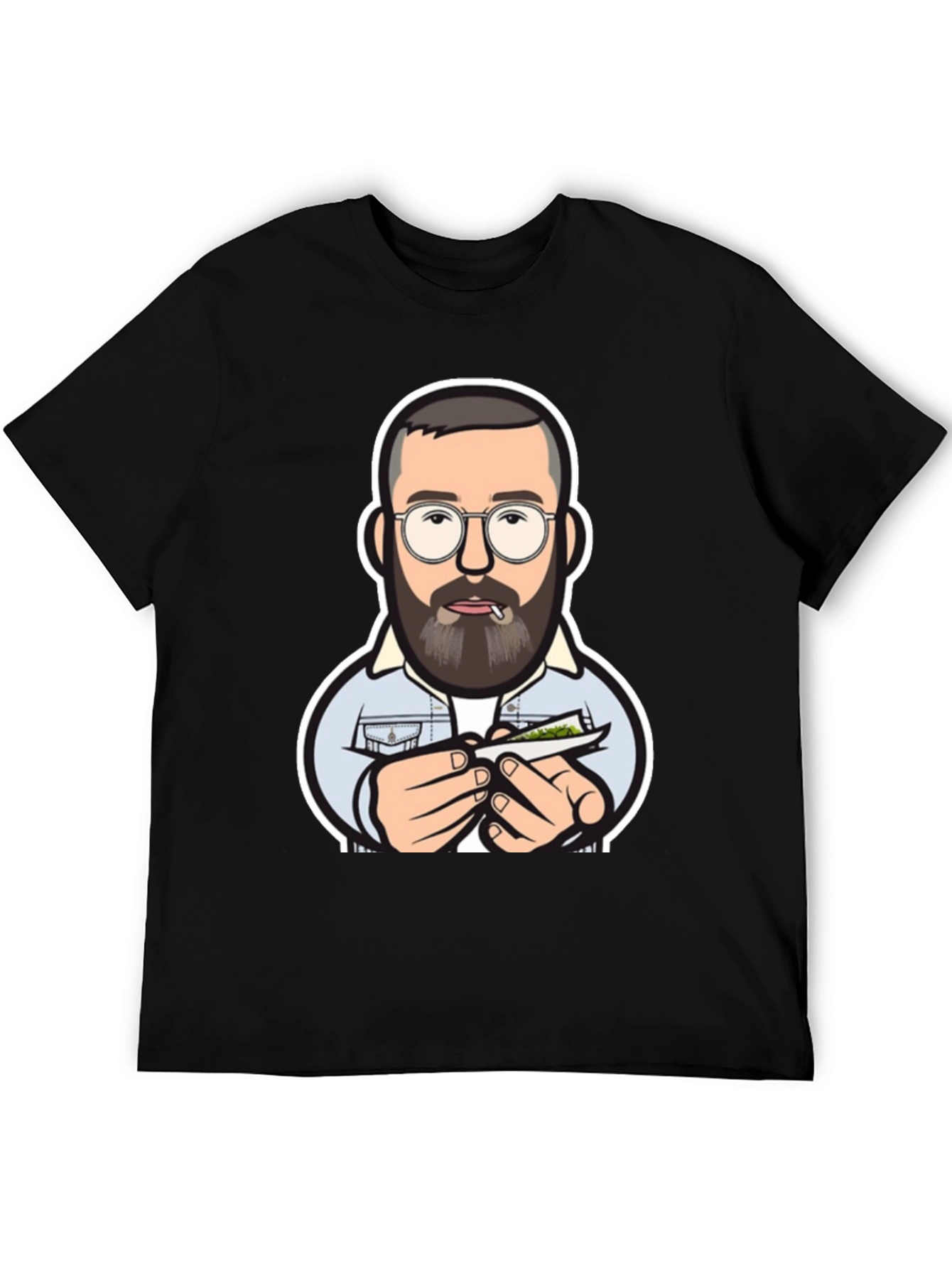 Cool Cartoon Man Rolling Joint Black T-Shirt