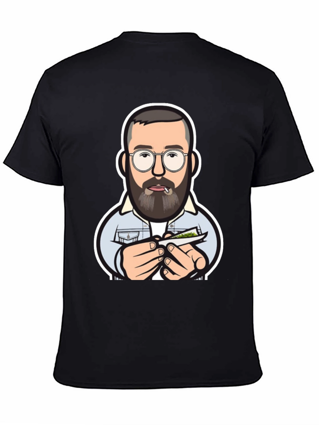 Cool Cartoon Man Rolling Joint Black T-Shirt