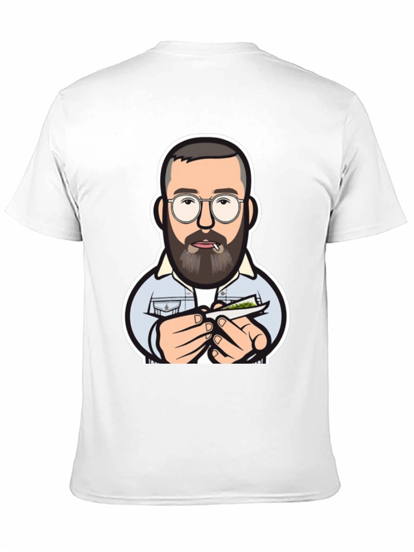 Cool Cartoon Man Rolling Joint Black T-Shirt