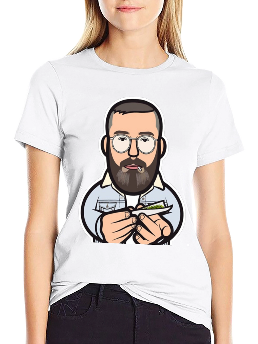 Cool Cartoon Man Rolling Joint Black T-Shirt