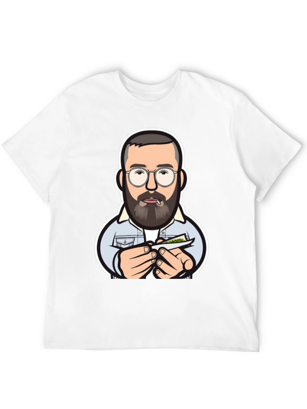 Cool Cartoon Man Rolling Joint Black T-Shirt