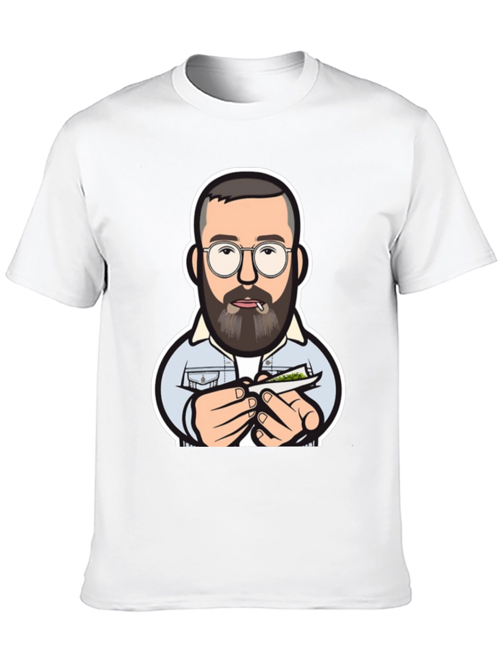Cool Cartoon Man Rolling Joint Black T-Shirt