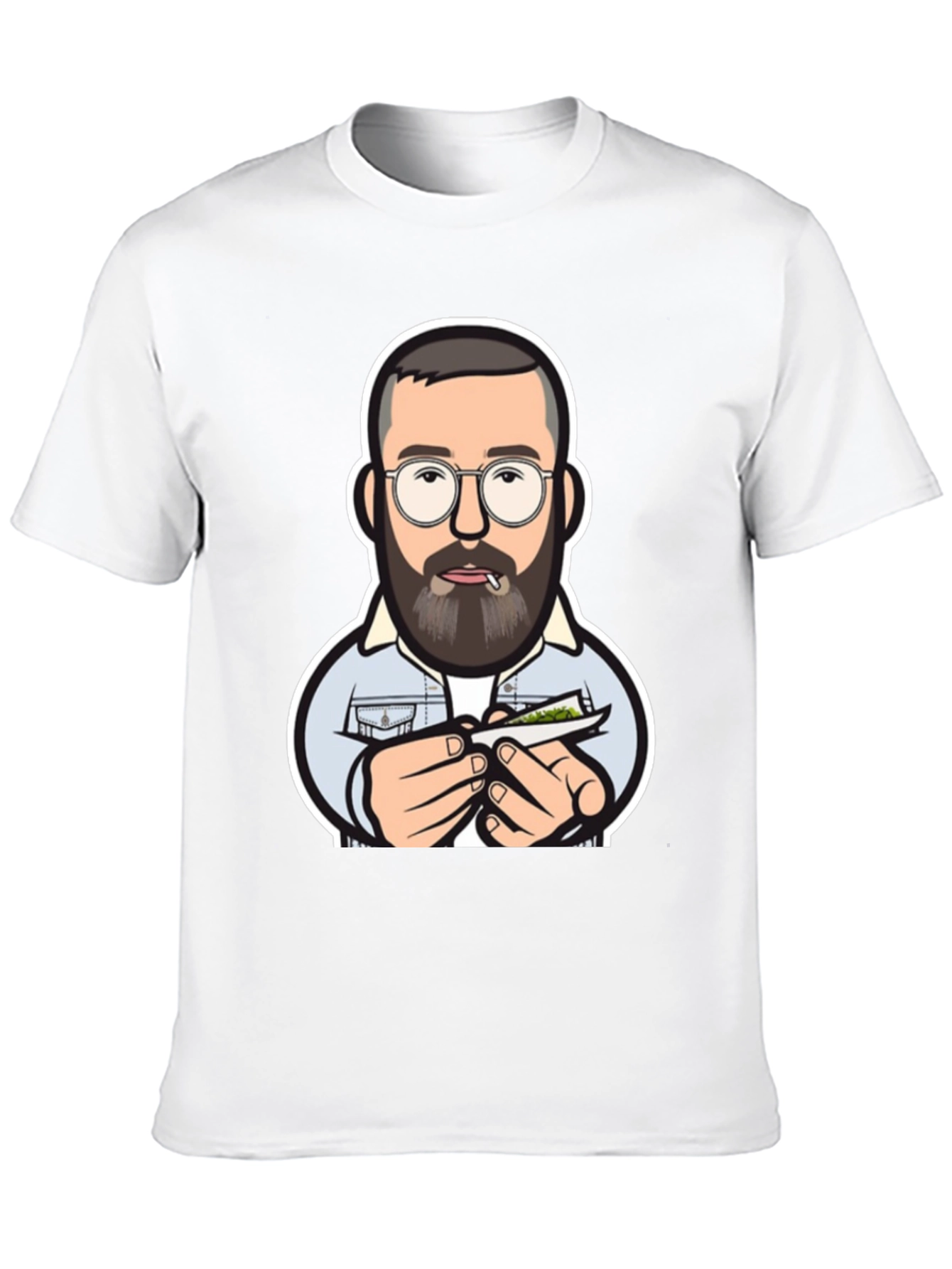 Cool Cartoon Man Rolling Joint Black T-Shirt