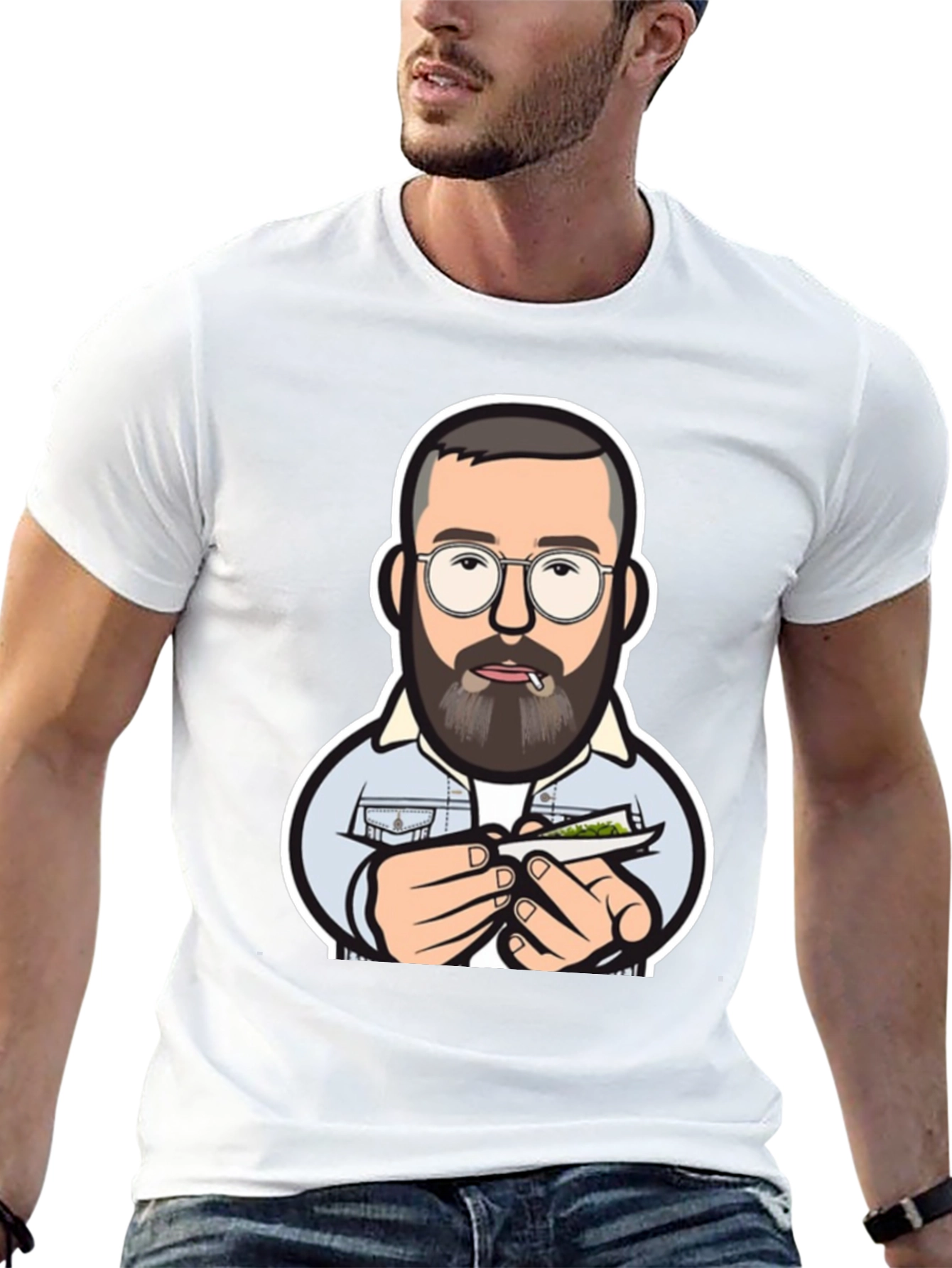 Cool Cartoon Man Rolling Joint Black T-Shirt