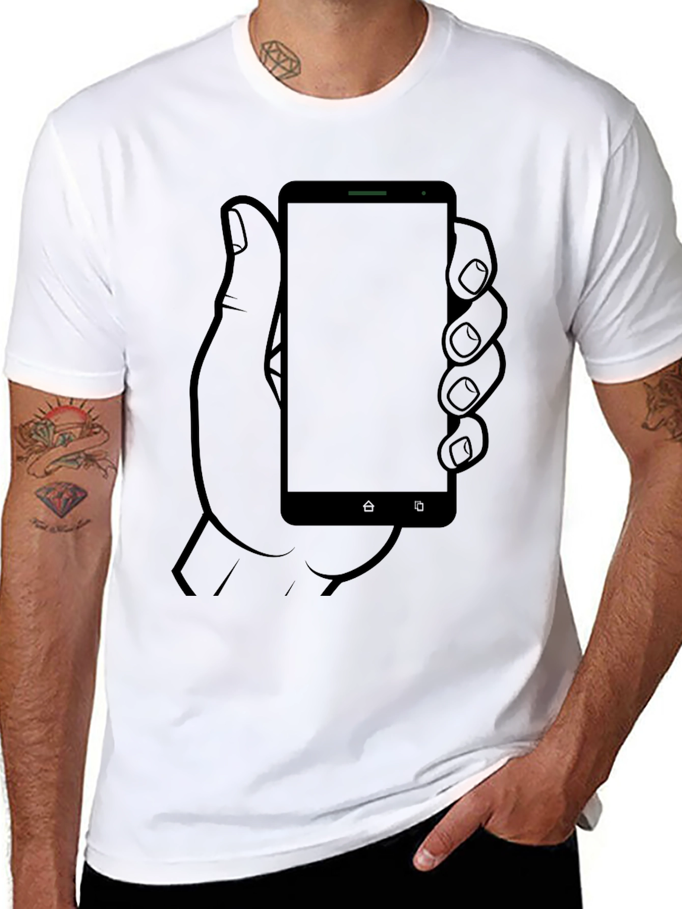 Smartphone Hand Graphic Tee - Cool Casual Black Shirt