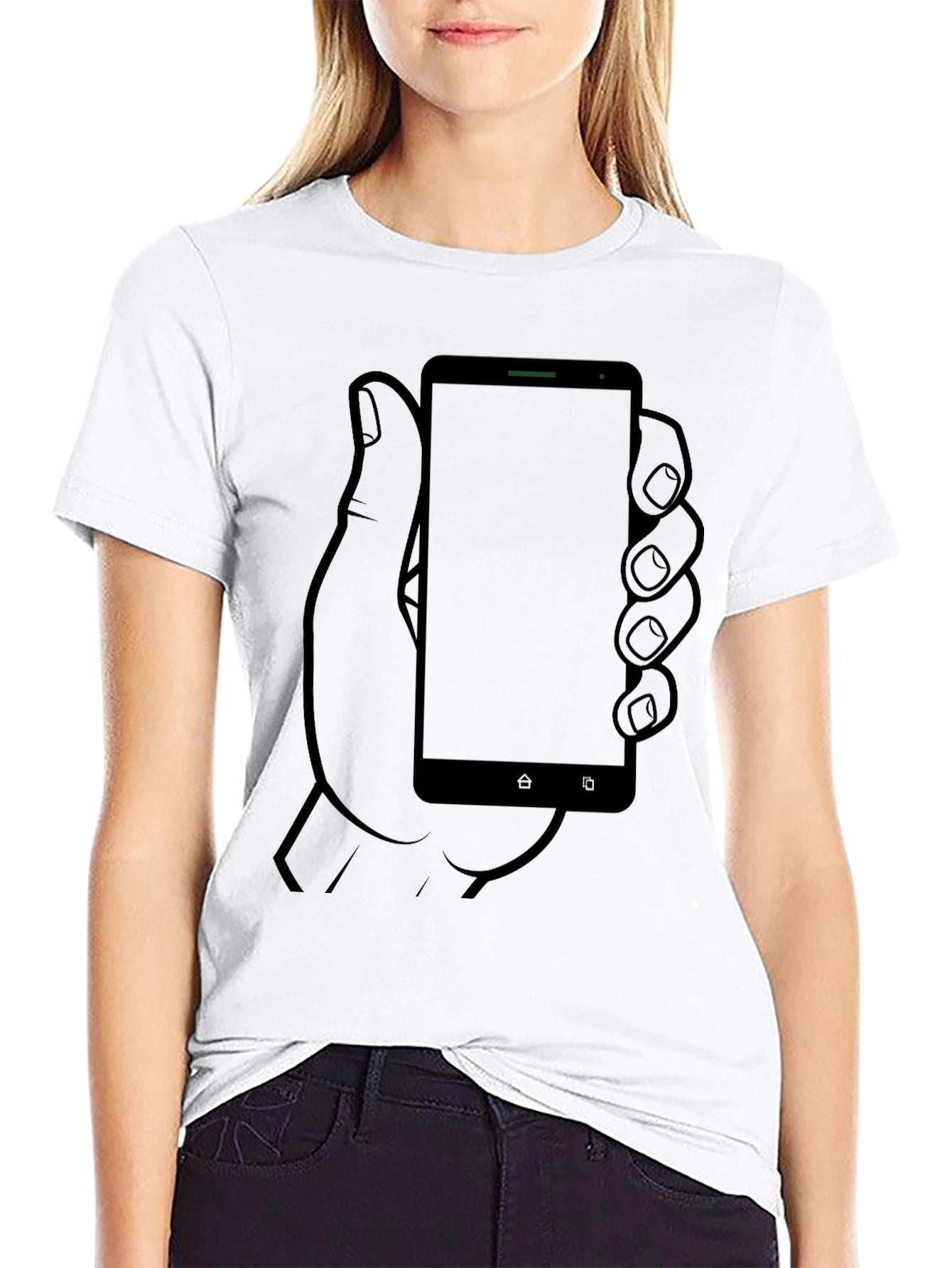 Smartphone Hand Graphic Tee - Cool Casual Black Shirt