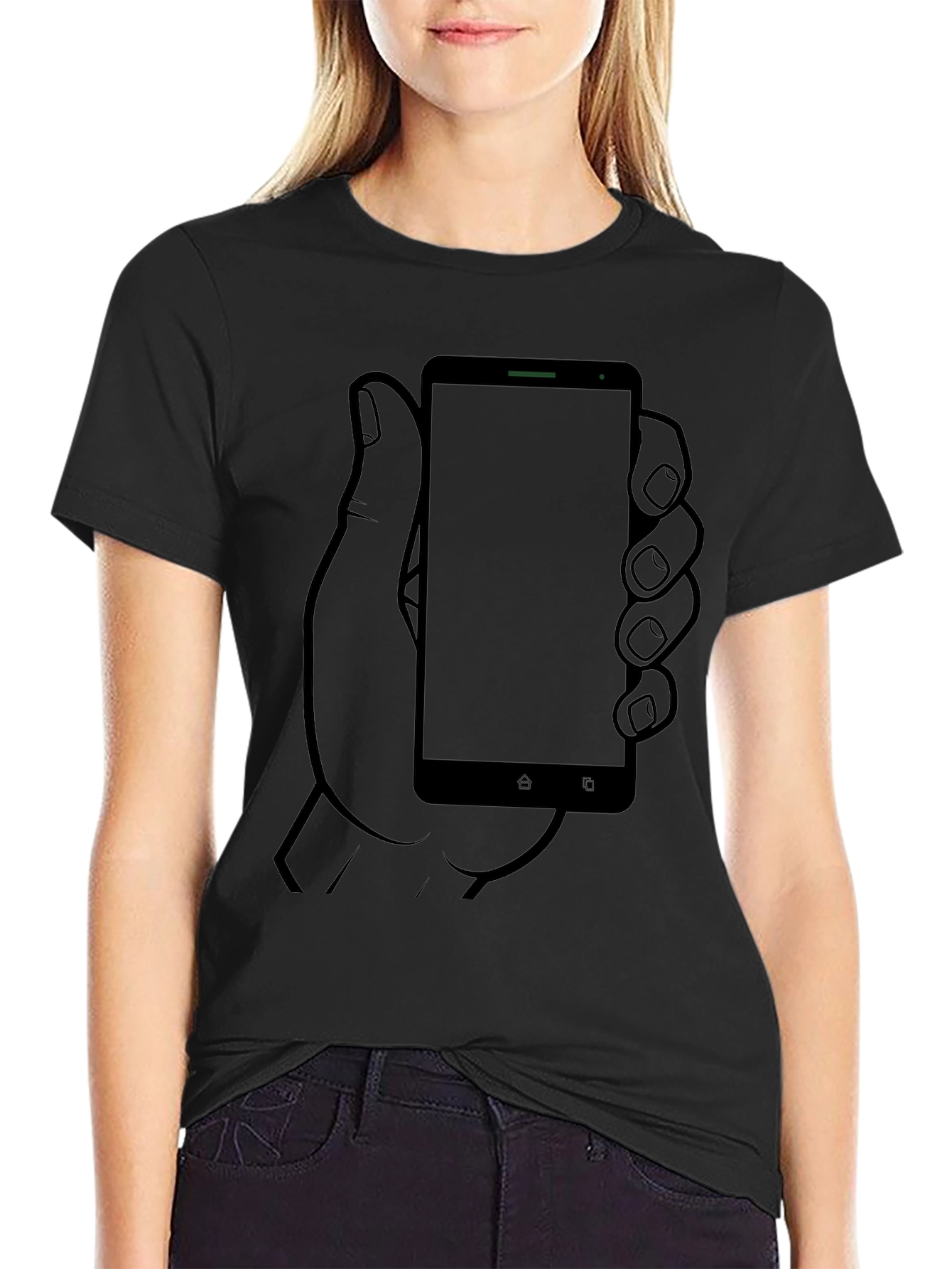 Smartphone Hand Graphic Tee - Cool Casual Black Shirt
