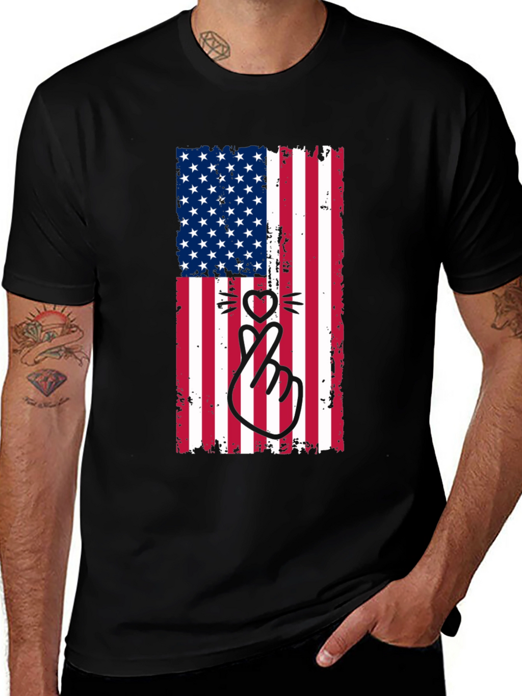 American Flag Cat Heart T-Shirt