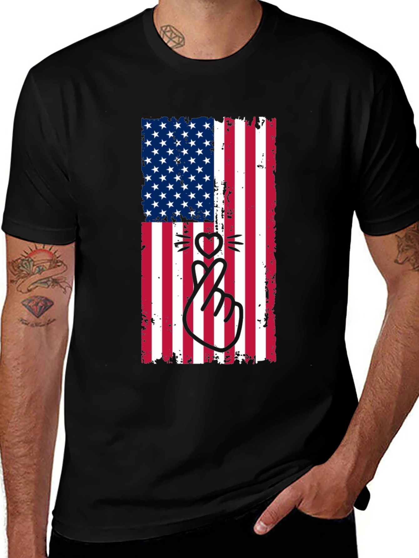 American Flag Cat Heart T-Shirt