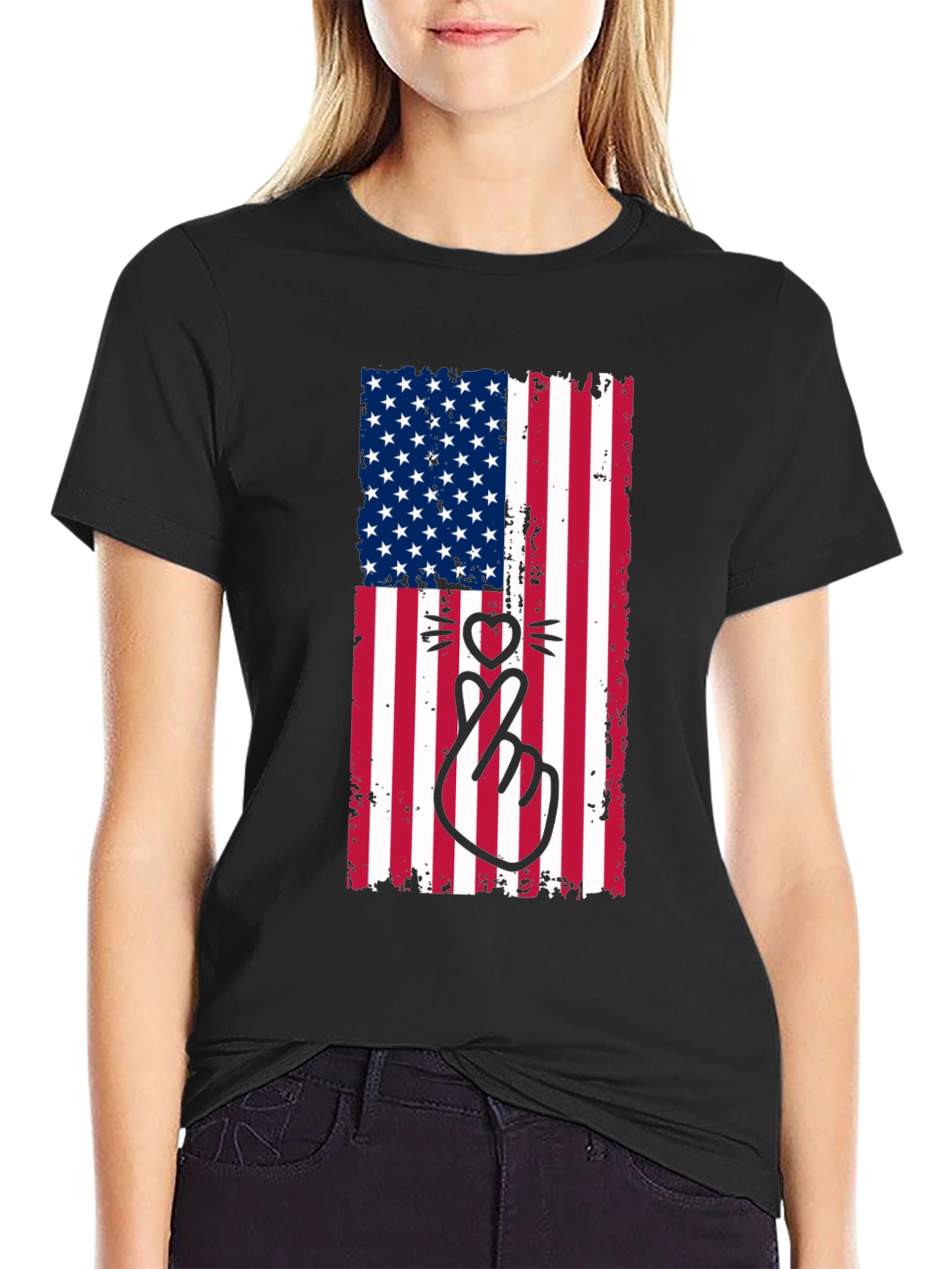 American Flag Cat Heart T-Shirt