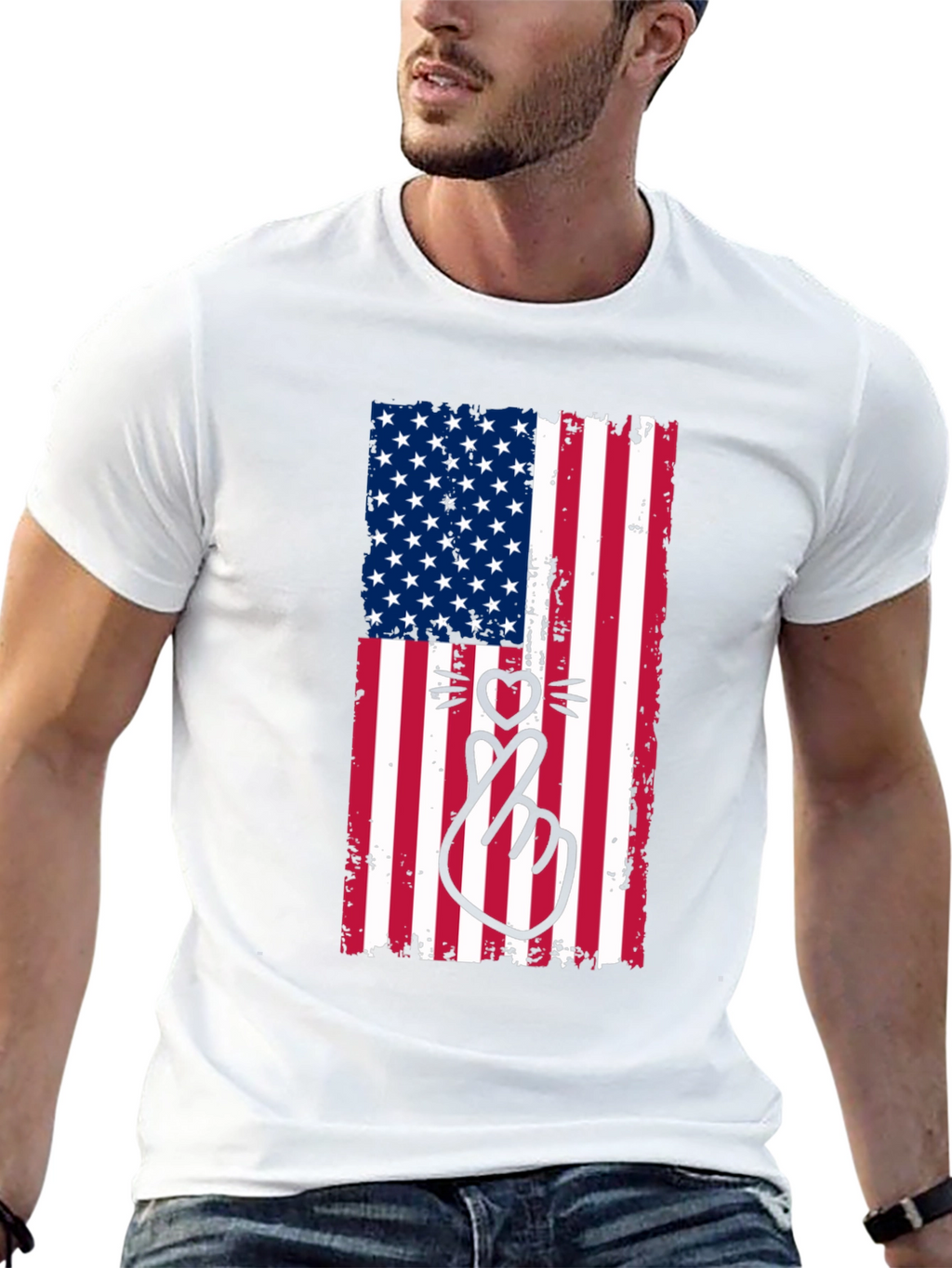 American Flag Cat Heart T-Shirt
