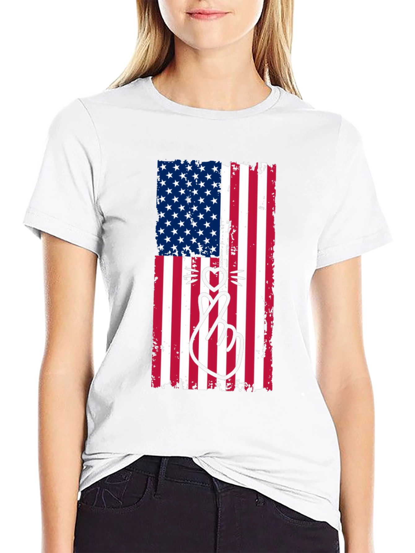 American Flag Cat Heart T-Shirt