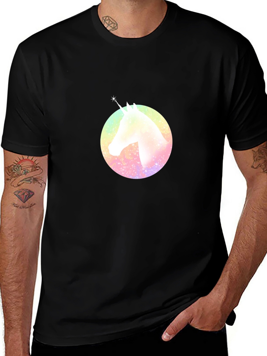 Rainbow Unicorn Graphic T-Shirt - Black