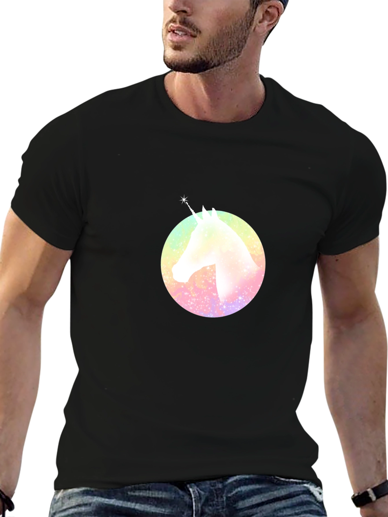 Rainbow Unicorn Graphic T-Shirt - Black