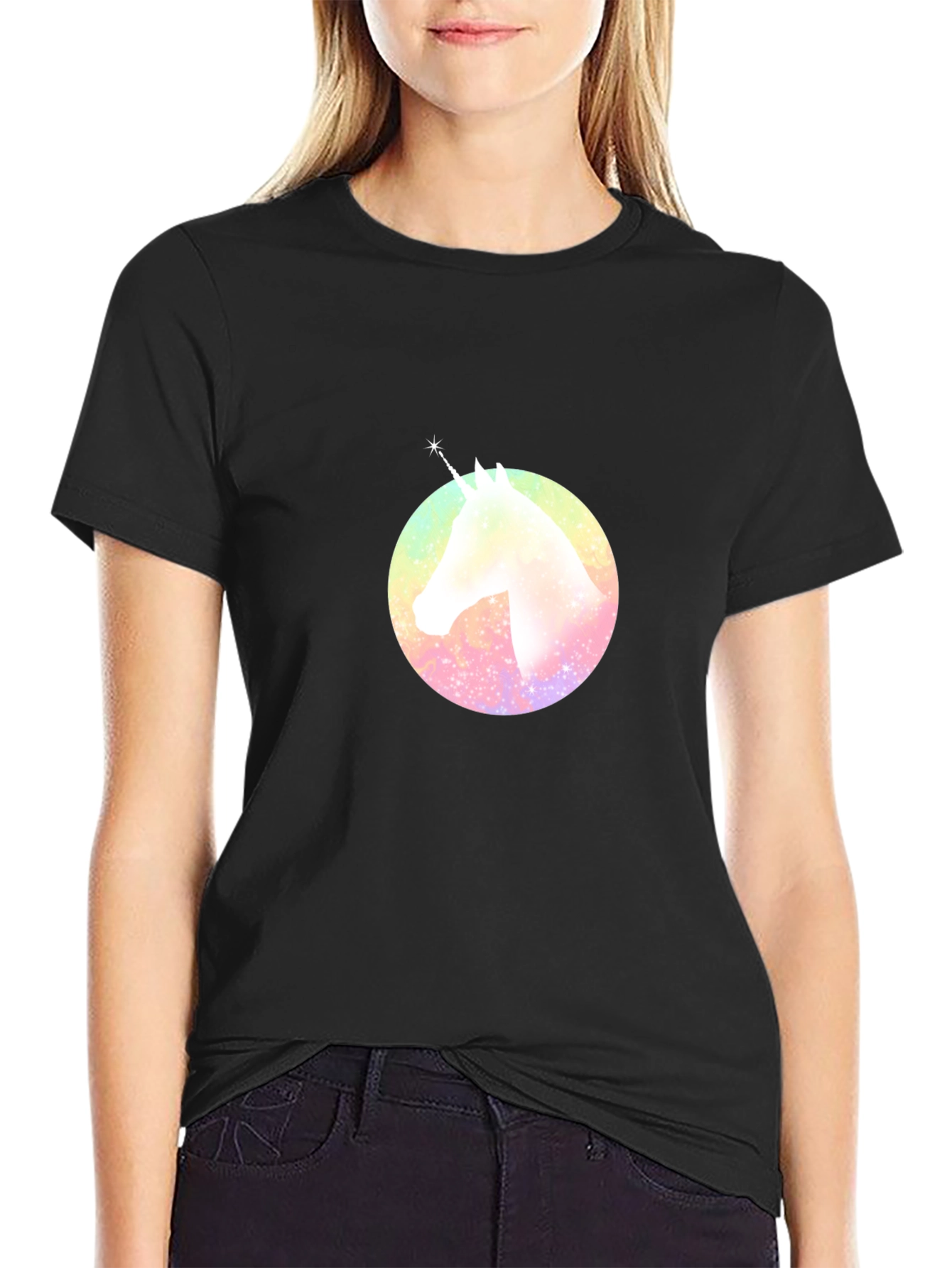 Rainbow Unicorn Graphic T-Shirt - Black