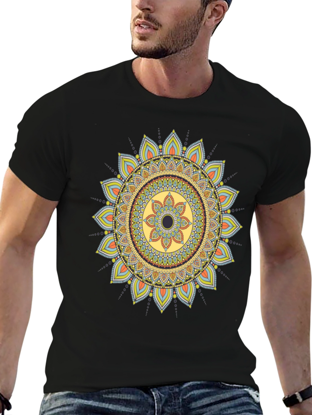 Mandala Print Black T-Shirt - Unique Design